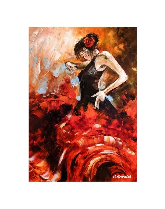 Kowalik - " Flamenco " - 50x70cm Obraz Olejny Akt Dziewczyna Taniec