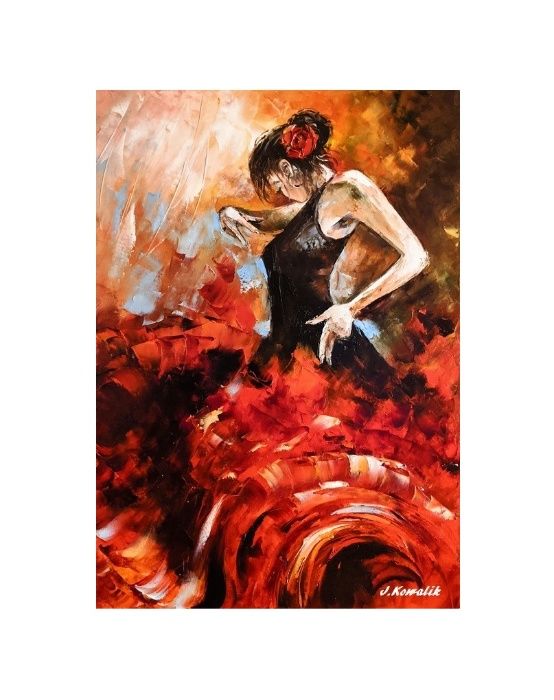 Kowalik - Flamenco, obraz olejny 50x70cm akt dziewczyna taniec