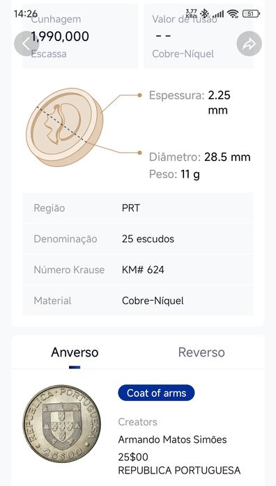 5 Moedas antigas de Portugal