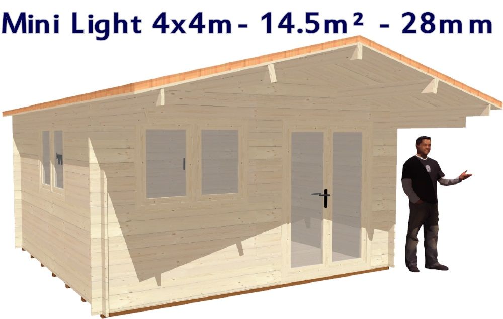 Casa de Madeira MINI LIGHT 4x4m - 28 mm - 14.5m²