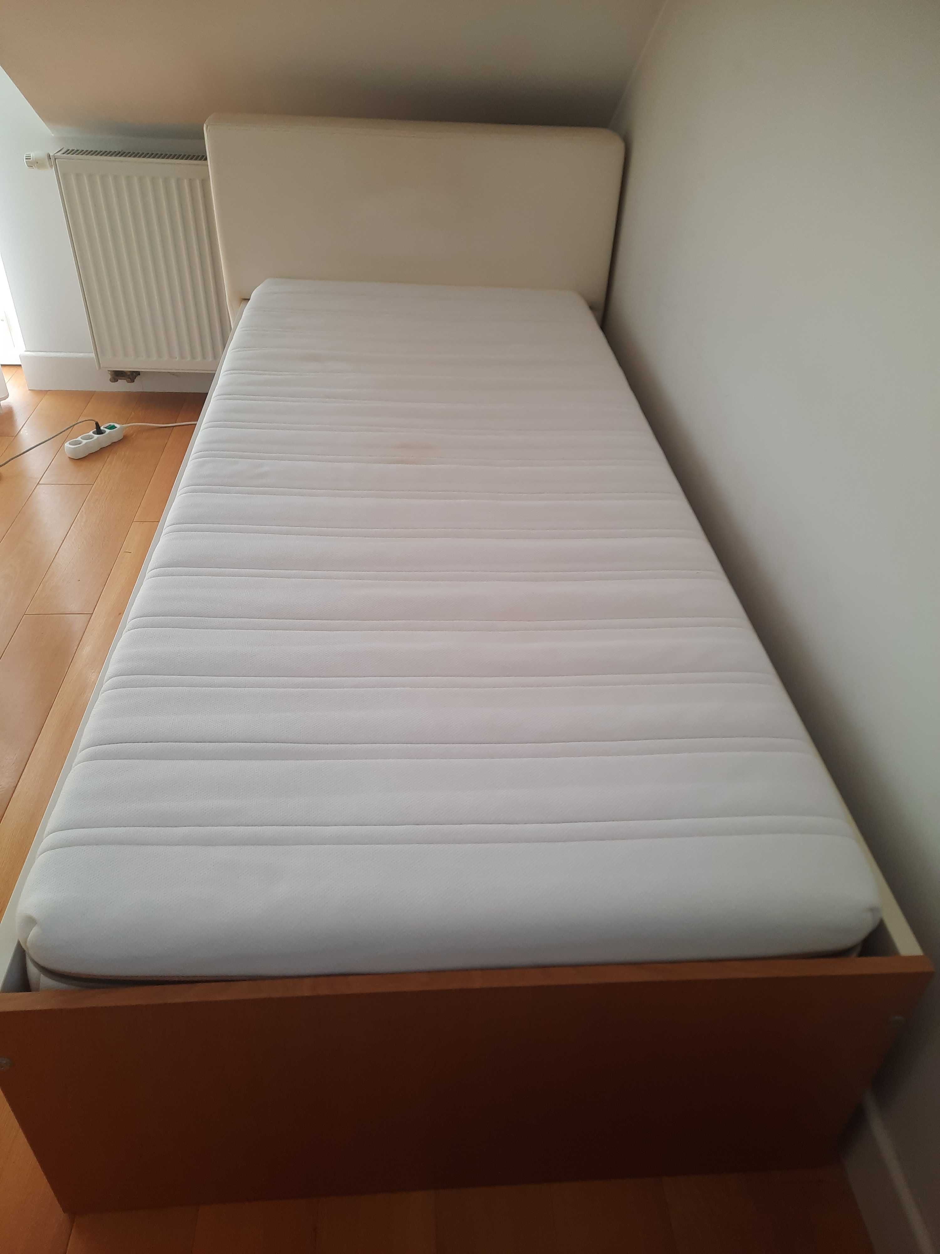 Łóżko tapicerowane, białe z szufladą Meblik 90x200