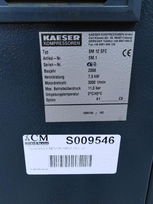 Sprężarka śrubowa, kompresor Kaeser SM12 ,7,5KW,S009546