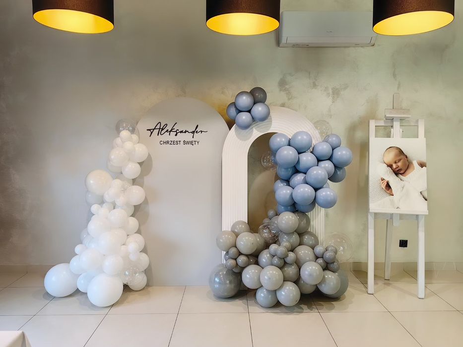 Ścianki z balonów, wystrój sali, winietki, podziękowania