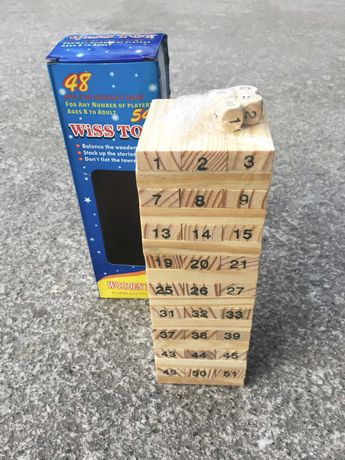 Jogo tipo Jenga - em madeira - Modelo números (Novo e Selado)