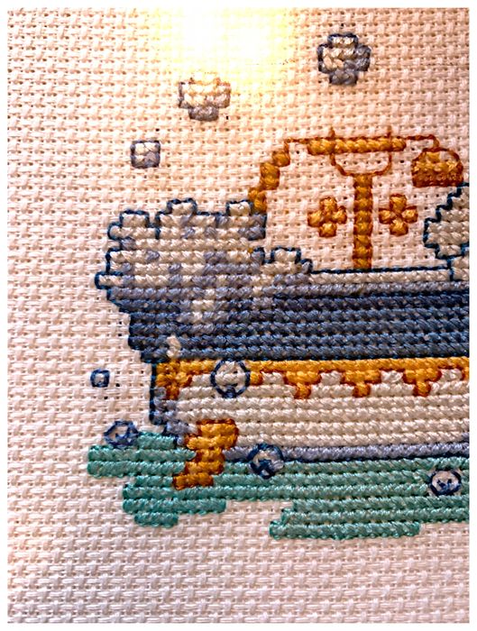 Conjunto 5 quadros em ponto cruz (tema: WC)