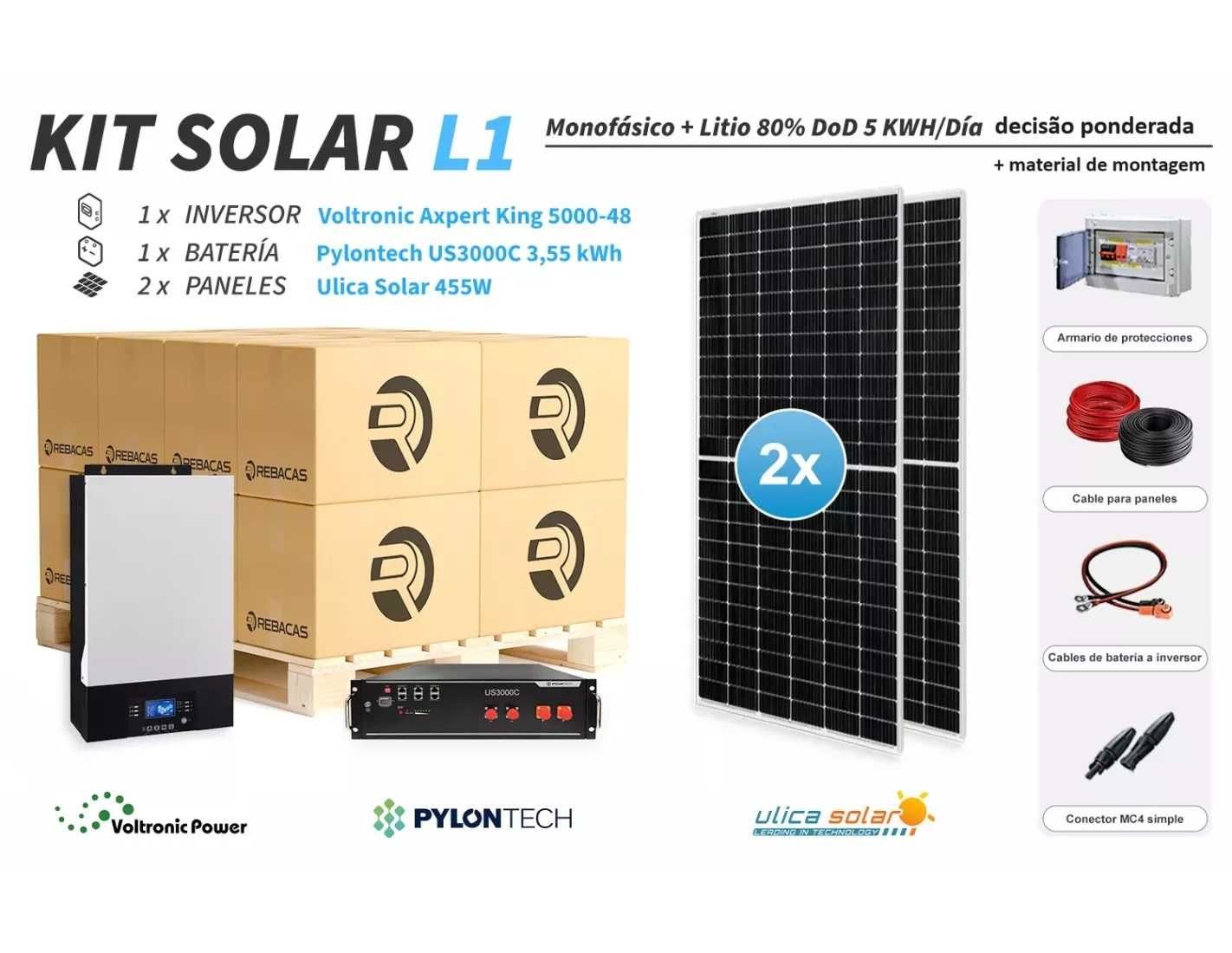 kit solar L1 5kwh com bateria de lítio de 3,55kwh