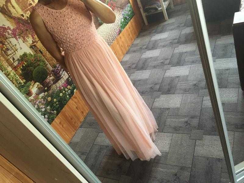 Платье свадебное длинное фатиновое пудровое р.40-42