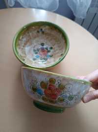 Dwie miseczki ceramiczne sałatkowe, ręcznie malowane