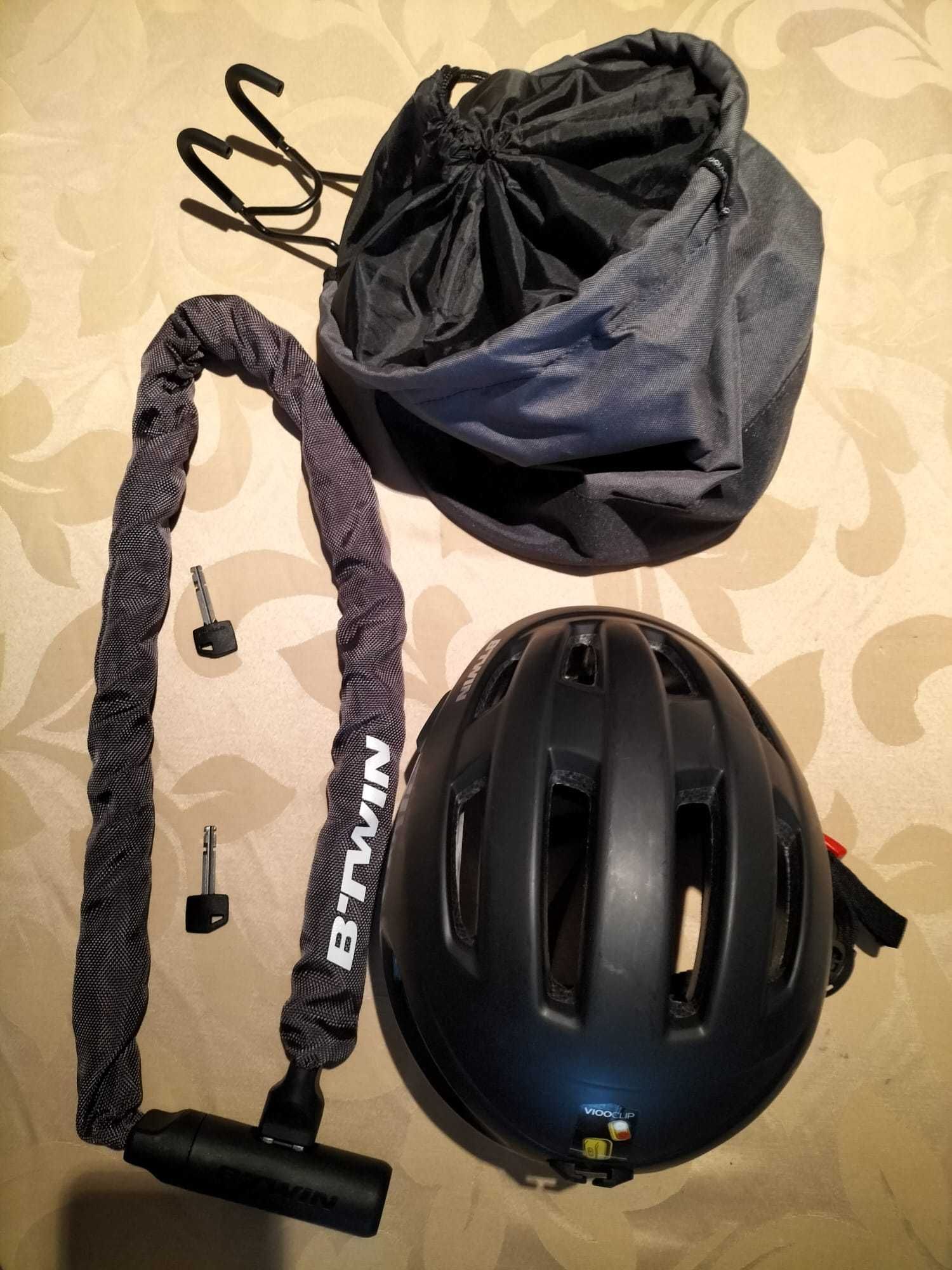 Vendo capacete + bomba + cesto + cadeado para bicicleta