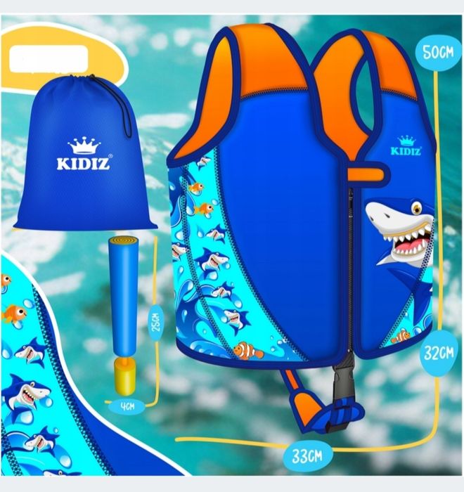 Kamizelka do pływania kapok dla dzieci niebieski w rekina L