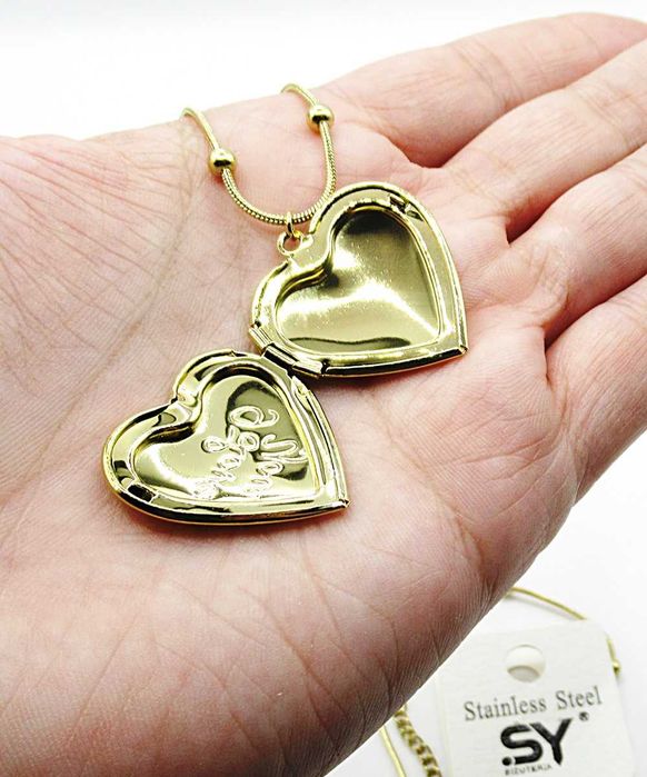 Naszyjnik linka stal chirurgiczna zawieszka serce puzderko kulki C884
