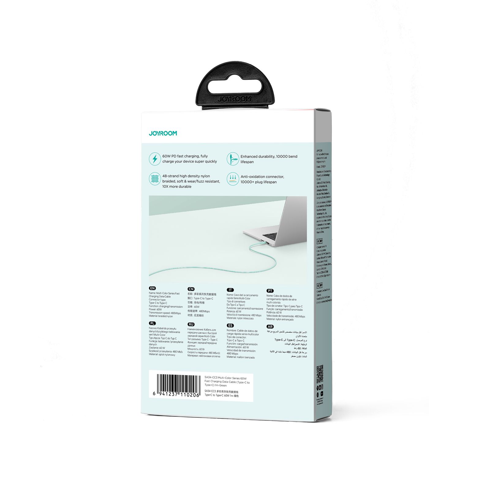 kabel przewód usb-c 60w szybki transfer multi-color series 1m zielony