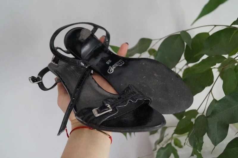 Margo - czarne sandałki / buty na obcasie / skórzane - rozmiar 35