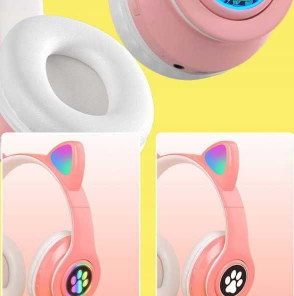 Słuchawki Dla Dzieci BLUETOOTH LED RGB Kocie Uszy