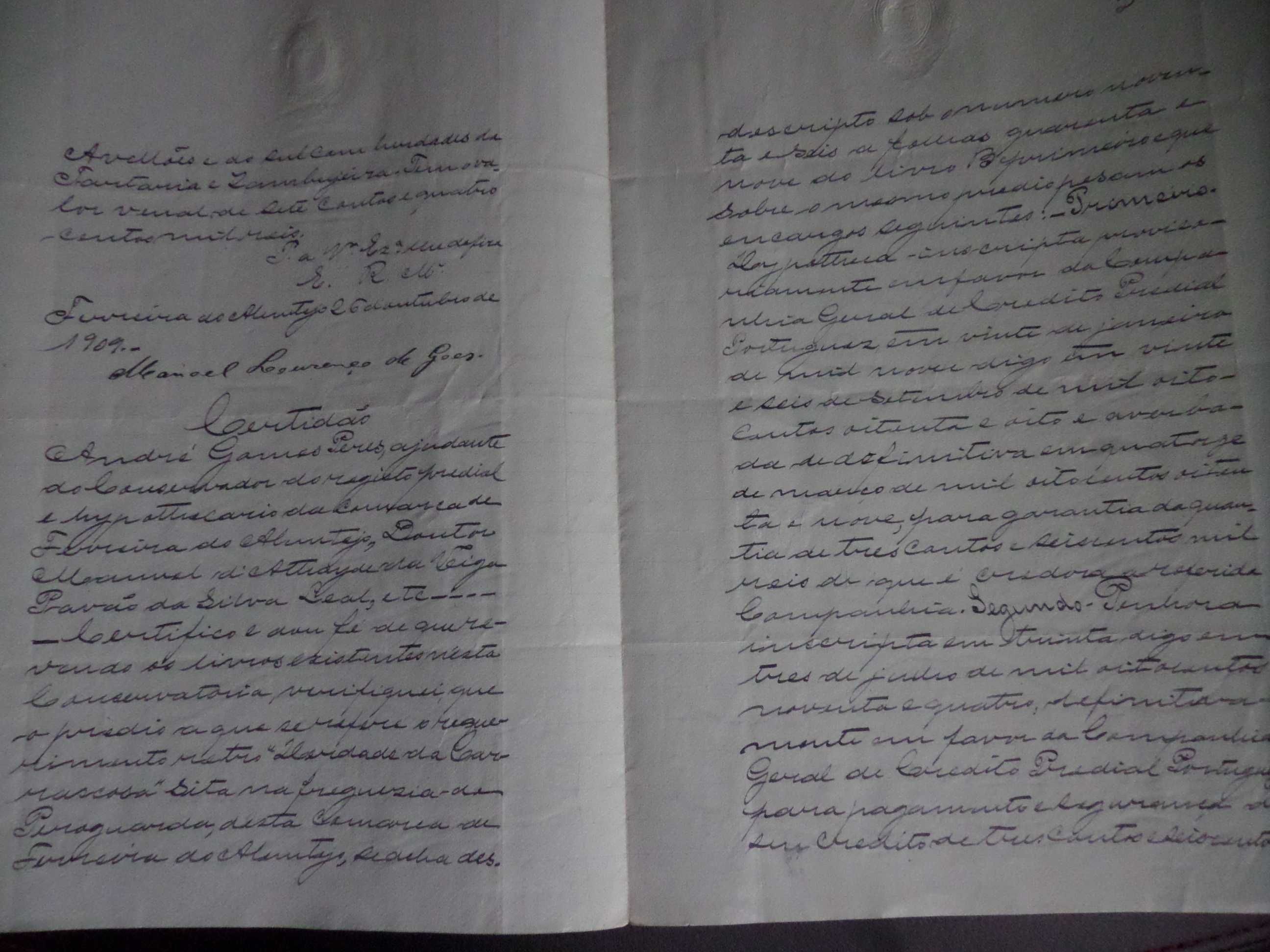 Documento : Manuscrito  Selado.  Ano  1909