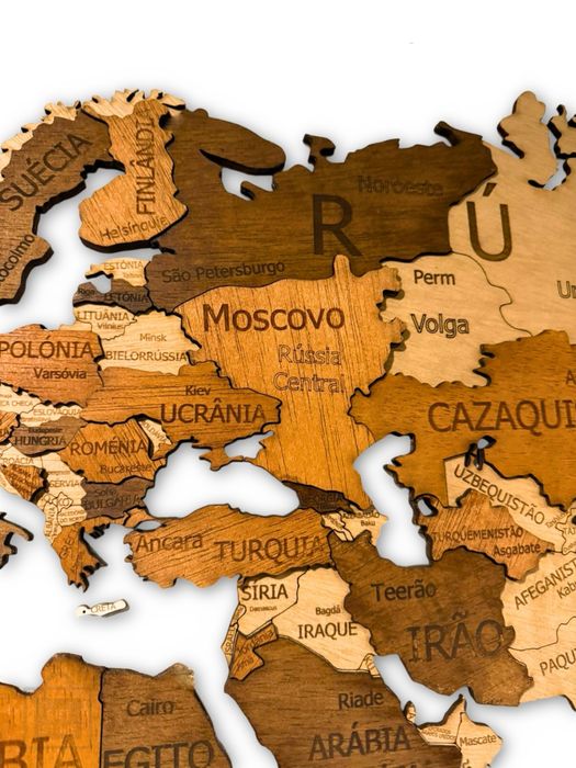 Mapa Mundo em Madeira 3D - Ediçao Premium Colorida