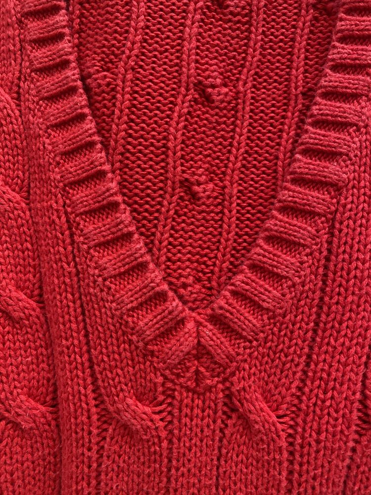 Sweter damski warkocz klasyczny czerwony Ralph Lauren Sport rozm s
