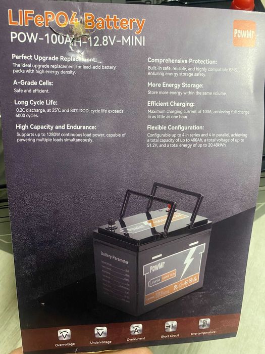 LiFePO4 Акумулятор PowMr mini 100AH 12.8V (1200W*h) для будинку, котла