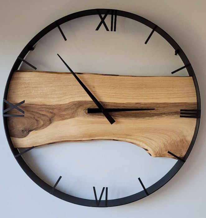 Zegar ścienny 60cm naturalne drewno orzechowe. Loft Rękodzieło Prezent