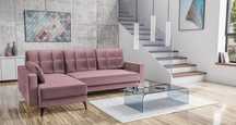 Narożnik różowy sofa narożna lewostronna różowa z funkcją spania pojem