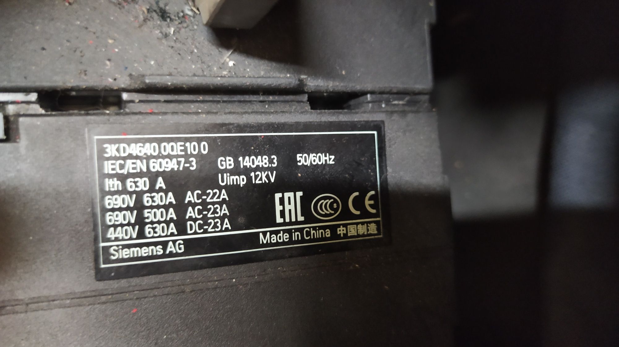 Siemens 630A rozłącznik główny wyłącznik Prądu 3KD4640 0QE10 0