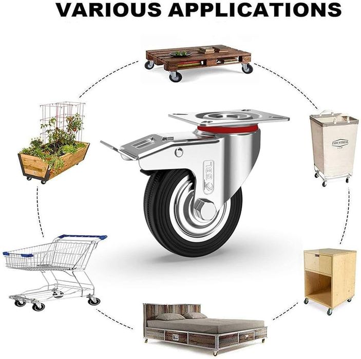 Kółka samonastawne GBL Heavy Duty z 2 hamulcami + śruby - 75 mm do 200