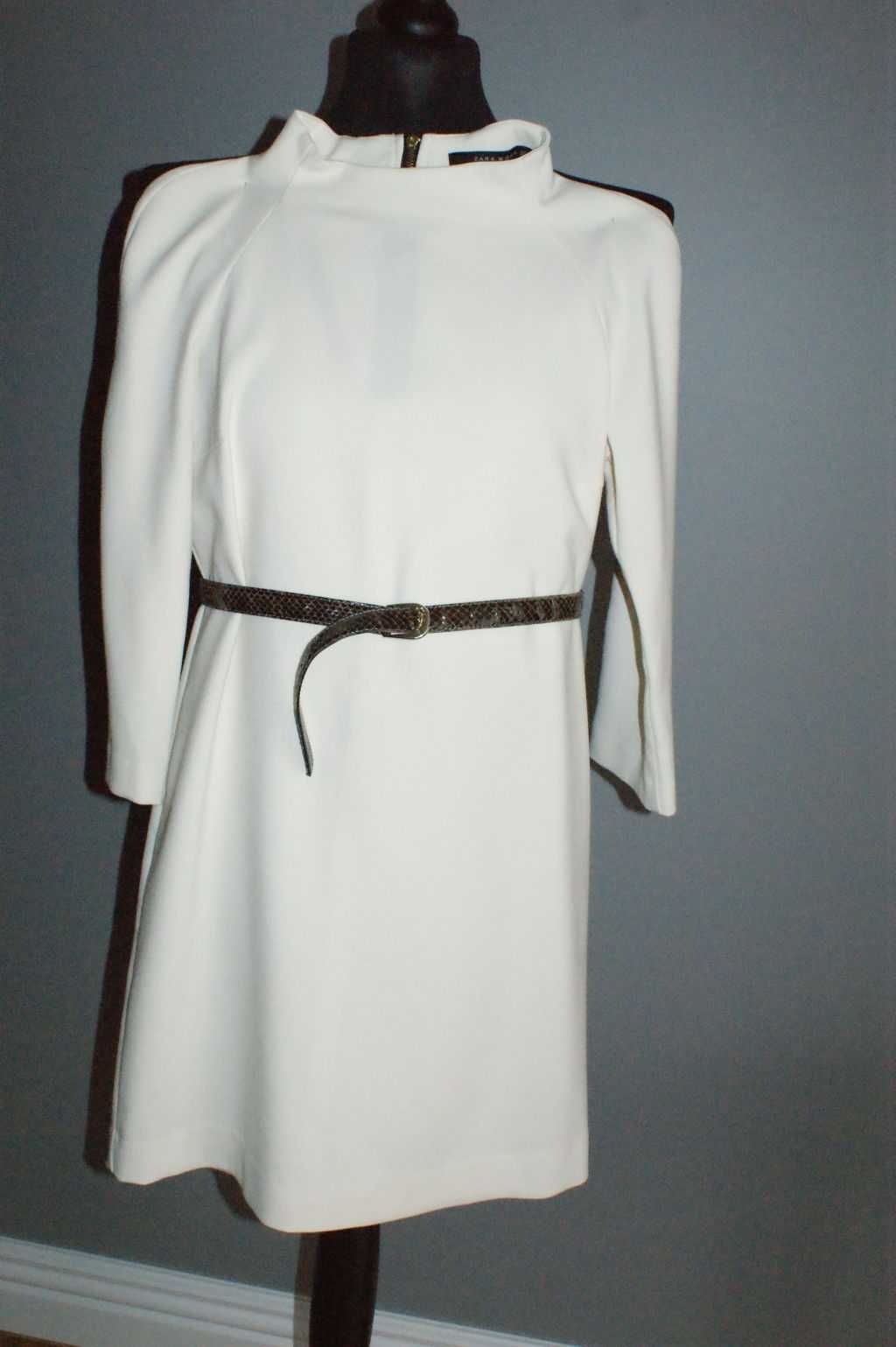 Sukienka mini elegancka ecru biała XS 34 lata 60. Zara
