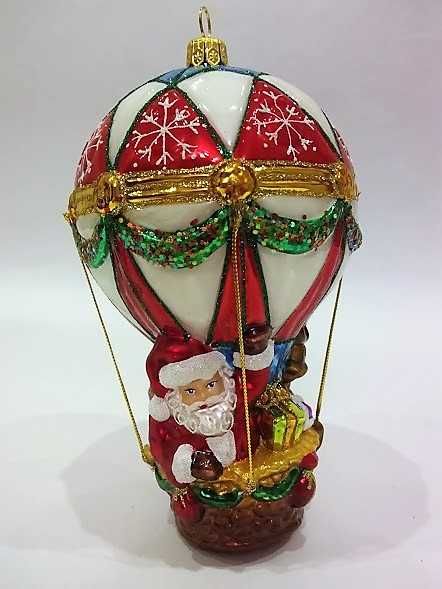 Mikołaj w balonie - szklana bombka choinkowa 21S29 bombkizebra