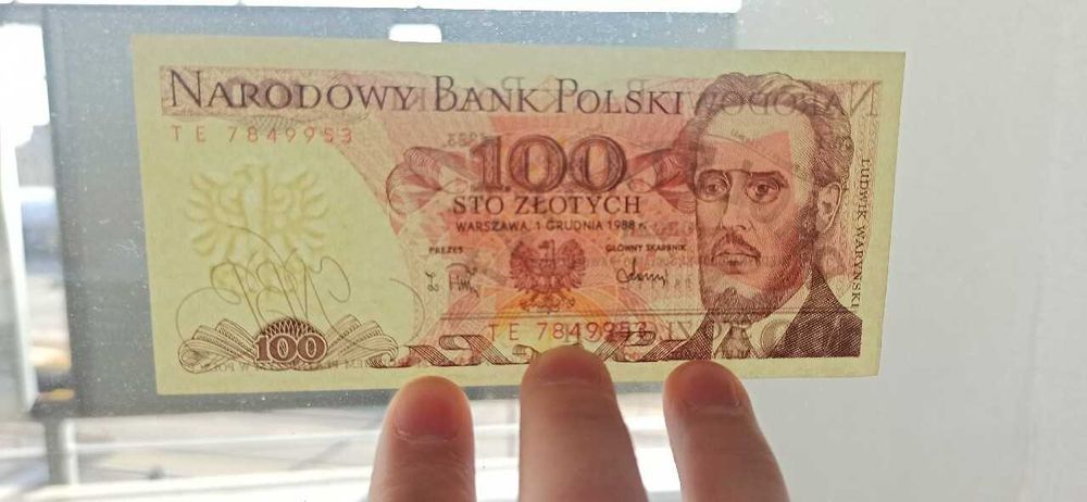 Banknot nieobiegowy PRL, 100 zł, seria TE, 1988 r.