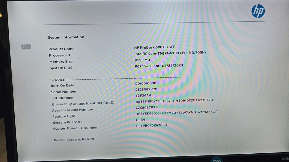 HP Prodesk 600 G3 SFF