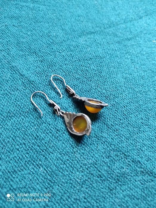 винтажные серебряные серьги с янтарем 70годов