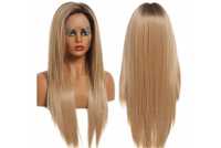 Peruka lace front blond ombre długie proste włosy