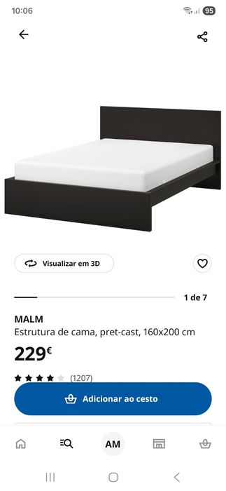 Cama Malm Preta 160x200