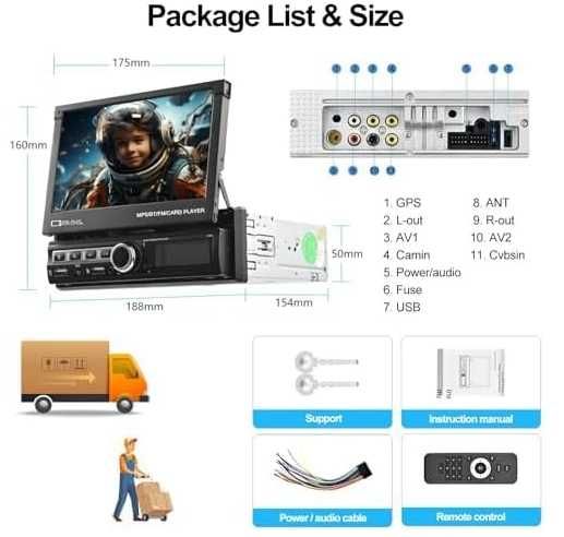 Samochodowy odtwarzacz MP5 z funkcją MirrorLink. wysuwany ekran