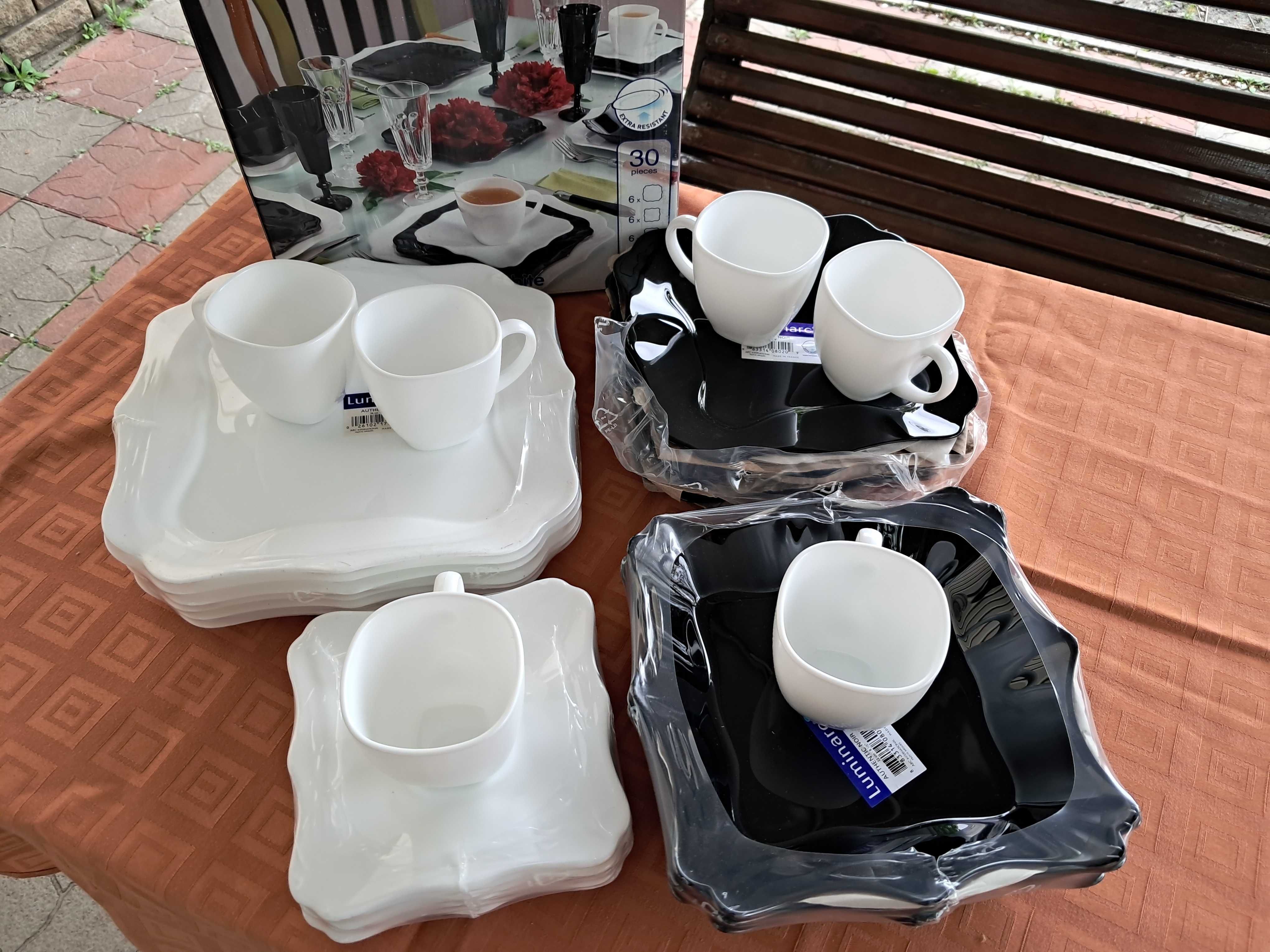 Набор посуды Luminarc 30 предметов белое и черное квадратный новый