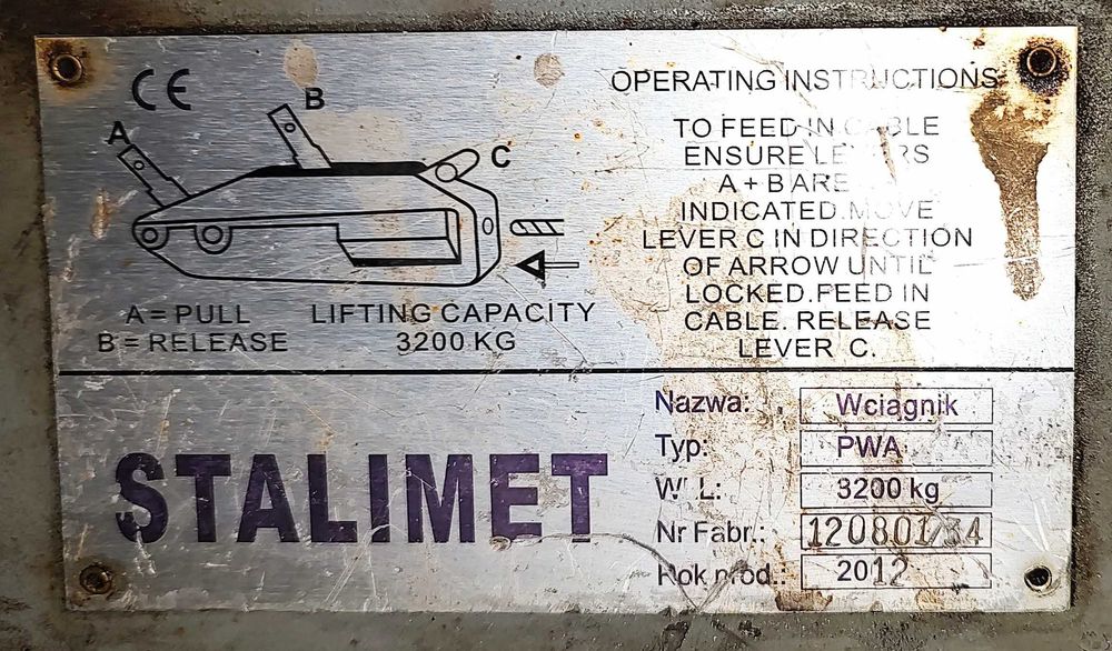 Wciąg linowy 3.2 + Lina stalowa 15 mm / 15 mb