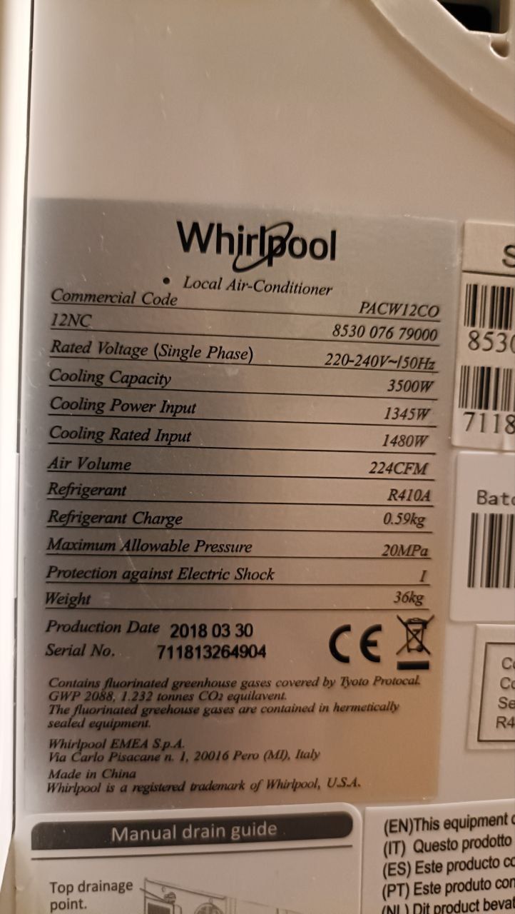 Кондиціонер Whirlpool PACW12CO
