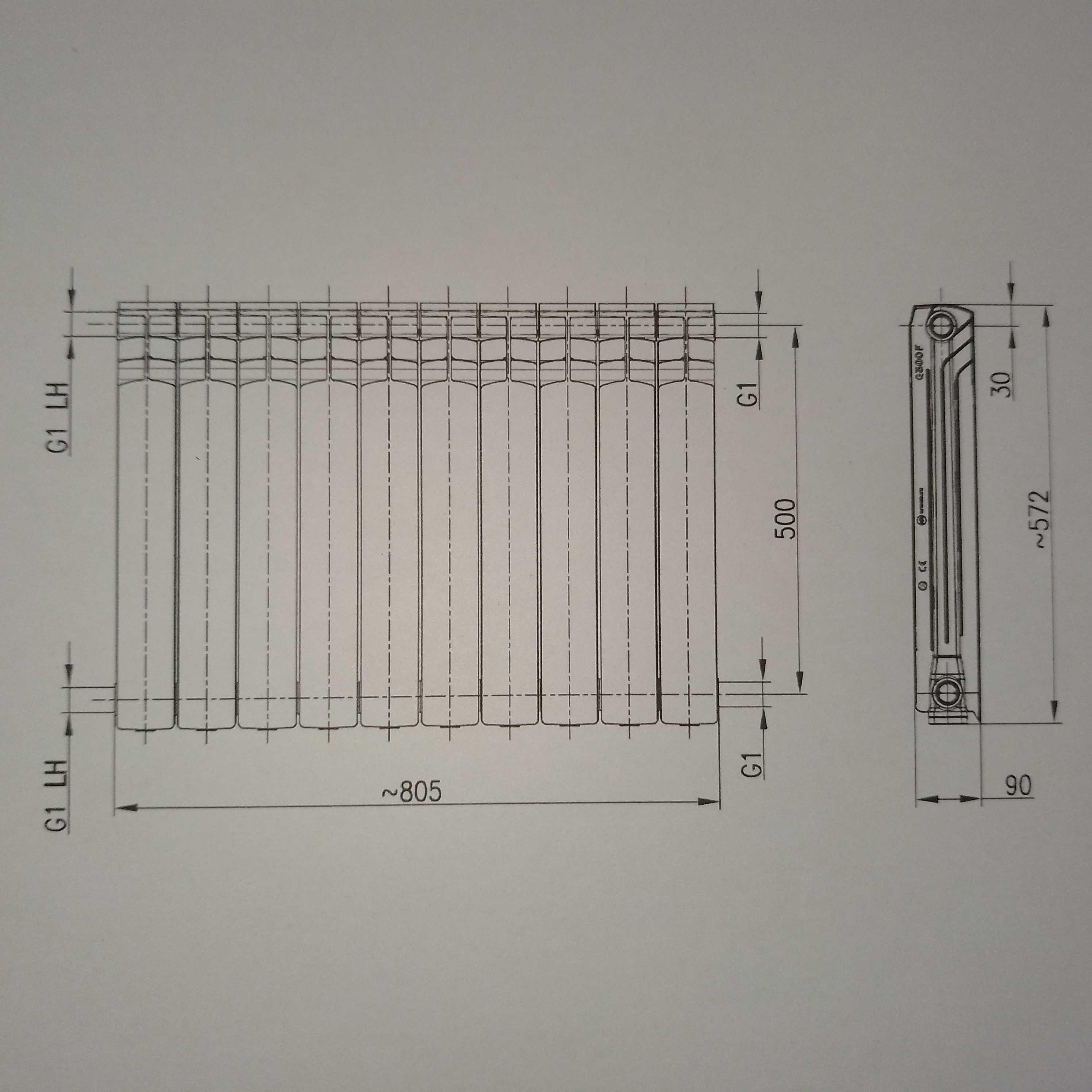 Grzejnik aluminiowy żeberkowy KFA Armatura G500F 10 żeberek