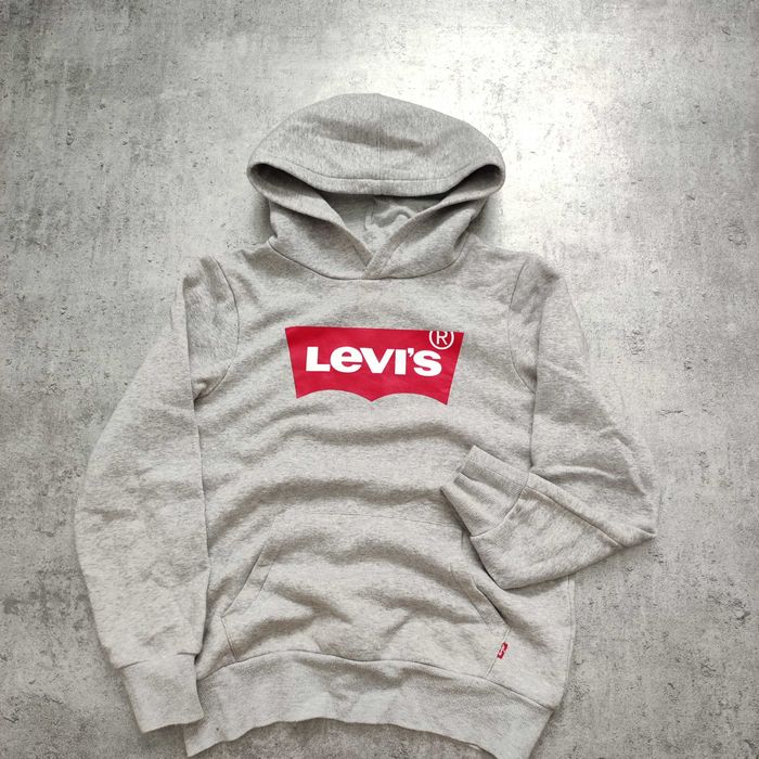 DAMSKA PREMIUM Bluza z Kapturem Klasyczna Duże Logo Nadruk Levis Szara