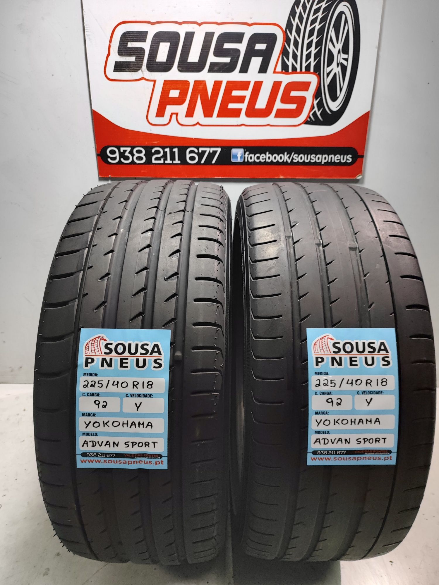 2 Pneus semi novos Yokoama 225/40R18 92Y Oferta dos Portes