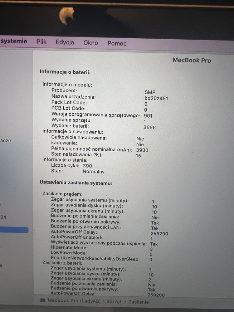 MacBook Pro2017 8/256 GB 390 cykli (A1708)