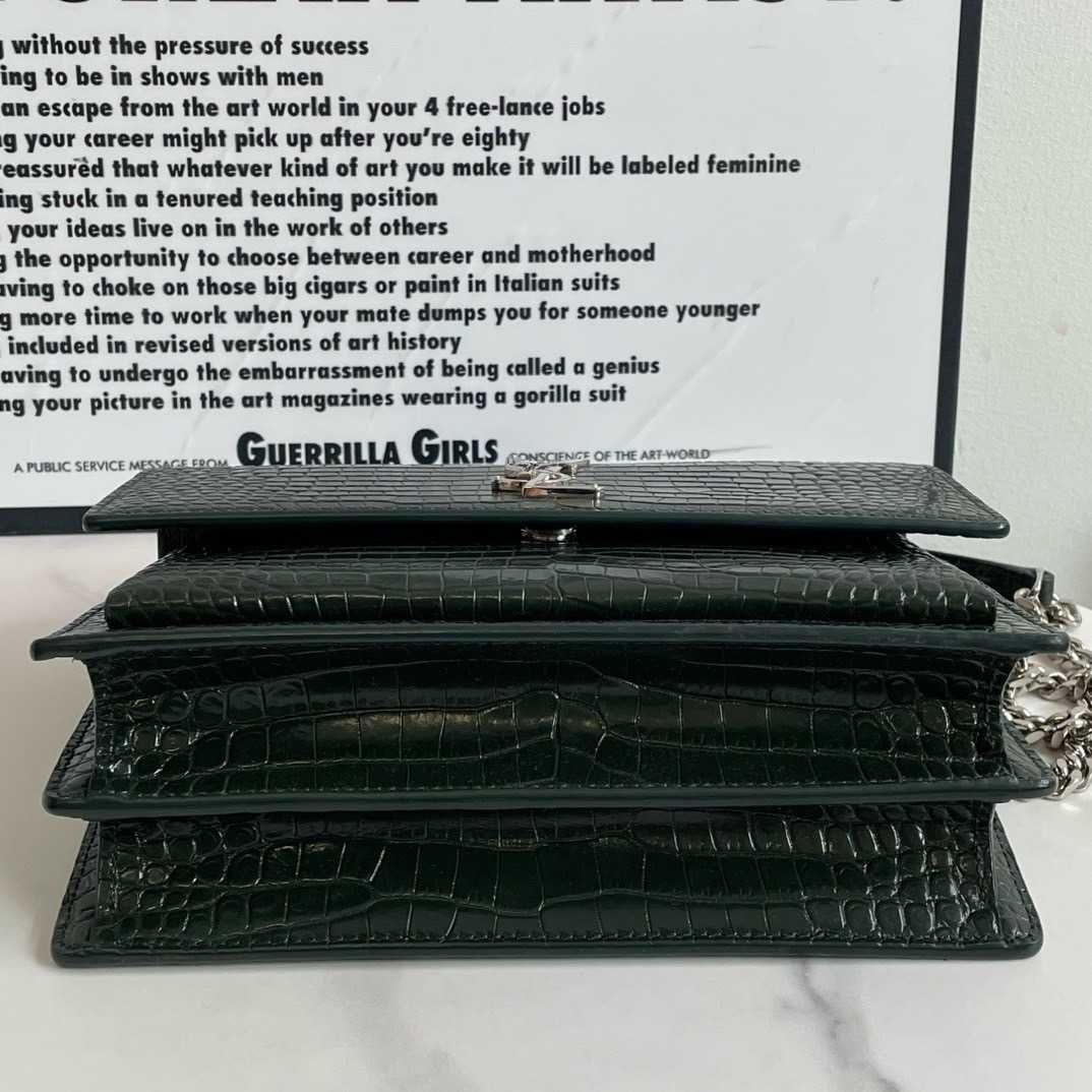 YSL Sunset damska torebka typu crossbody z łańcuszkiem wzór krokodyla