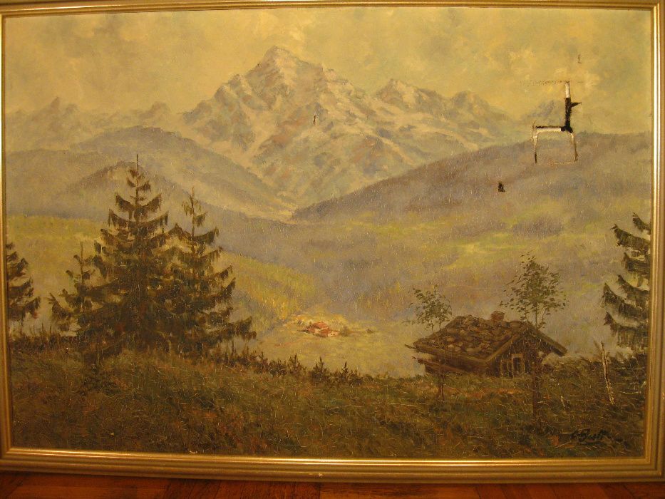 Obraz olej O. Guth Pejzaż górski 140X100cm Rama znany Autor Alpy Tyrol