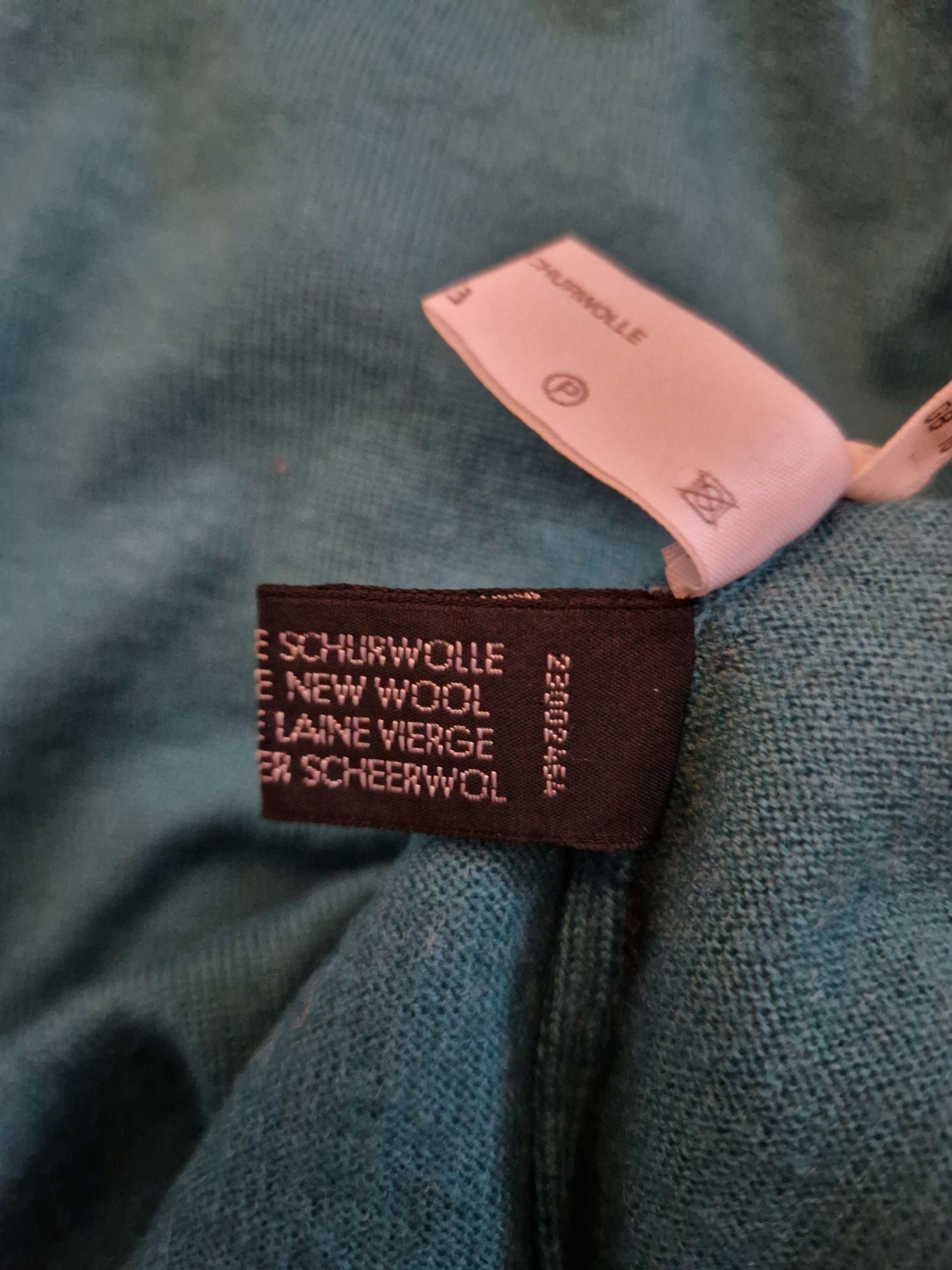 Miękki turkusowy sweter z 100% wełny dziewiczej, L/XL, klasyczny, casu