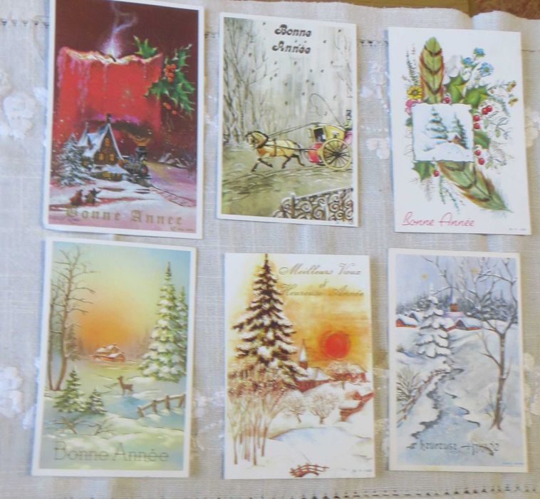 Lote 21 Postais de Natal e Ano Novo - Origem França c/ mensagem Novos