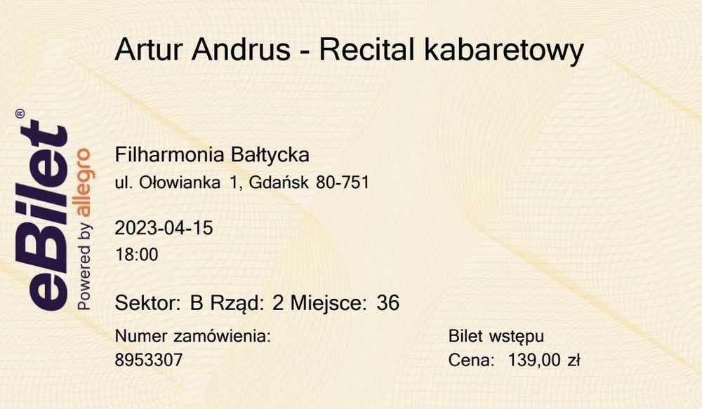 Bilet na Recital kabaret Artur Andrus Filharmonia Bałtycka Gdańsk