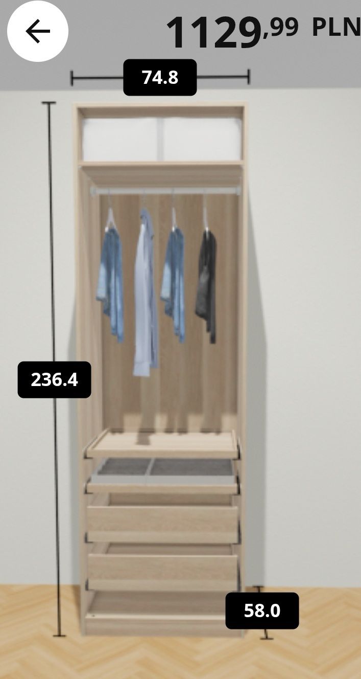 Szafa Pax Ikea obudowa + wyposażenie, drzwi przesuwne