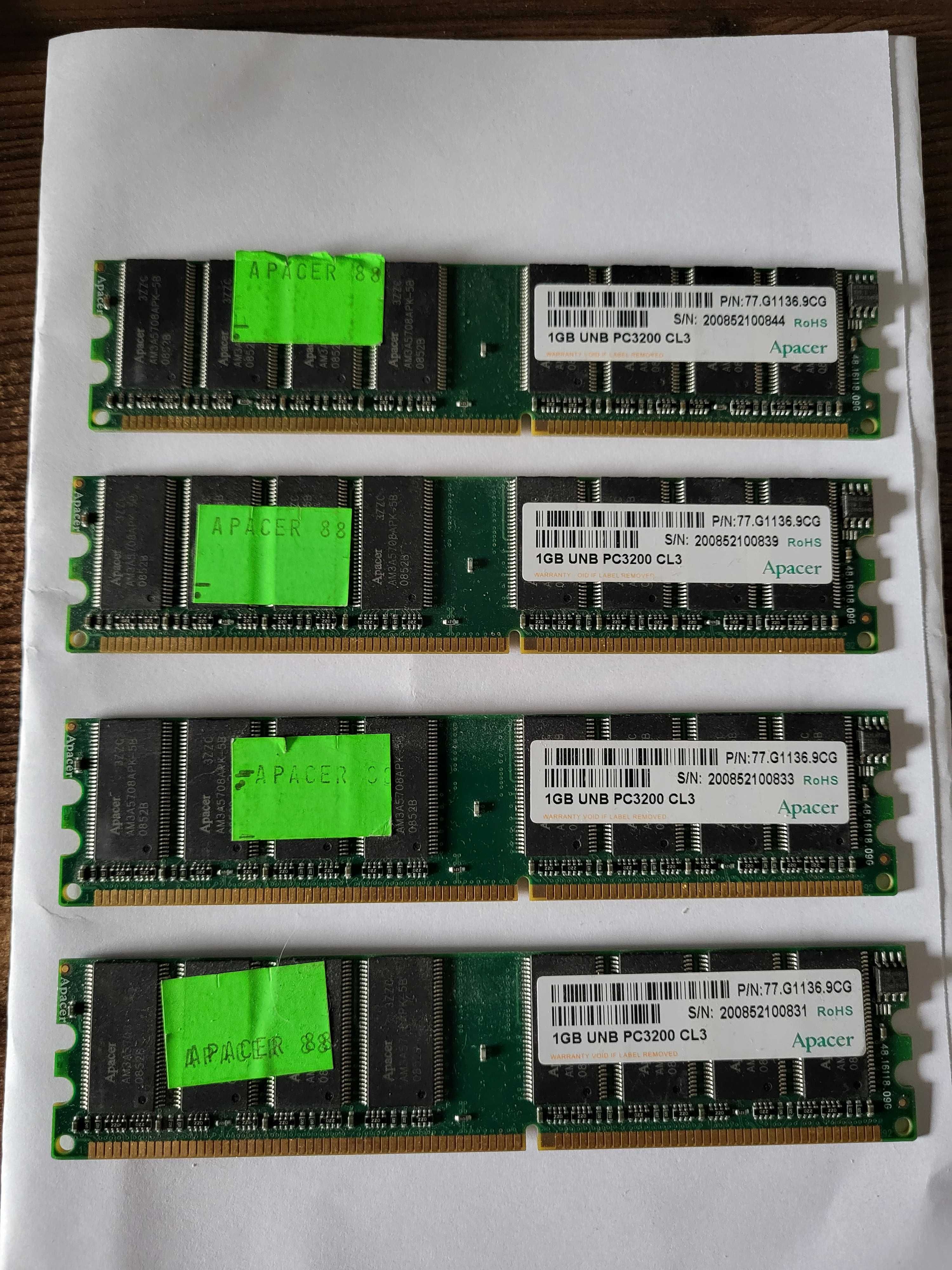 Pamięć RAM Apacer DDR PC3200 CL3  4 x 1GB