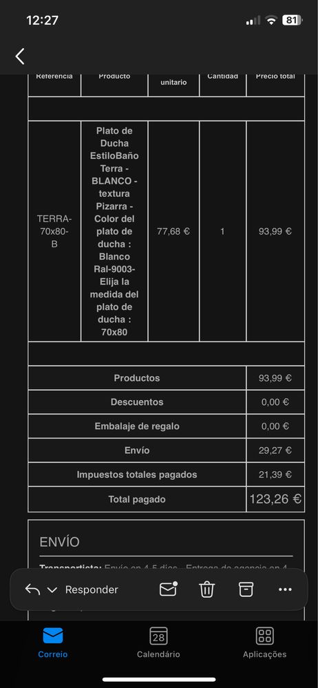 Base duche de resina 70x80 com valvula