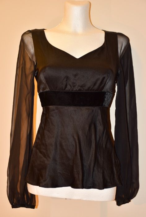 Elegancka czarna bluzka 34/36, satynowa atłas szyfon, HUGO BOSS